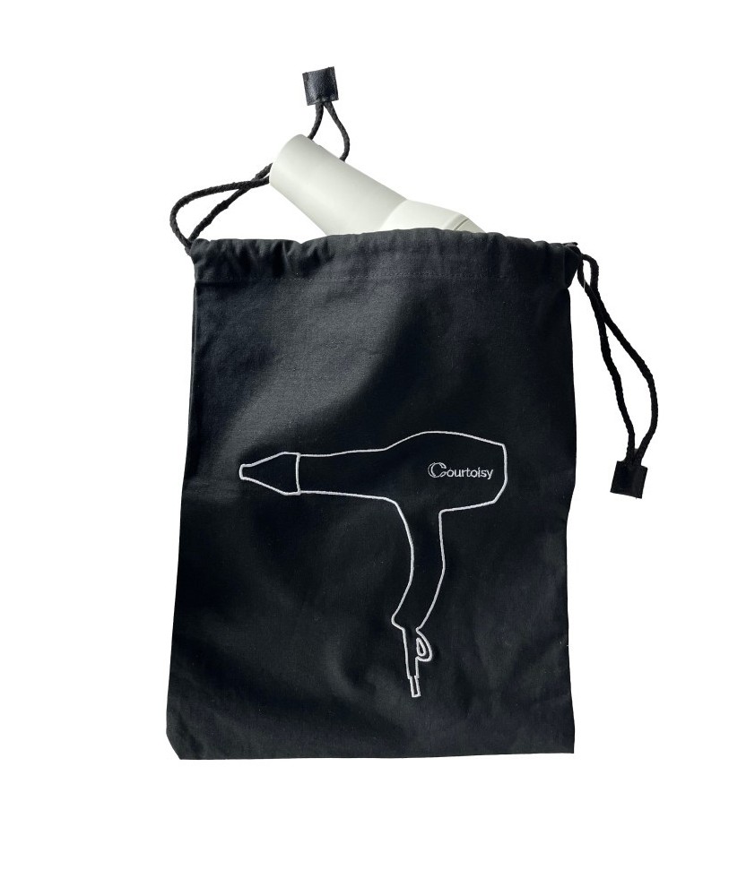 Sac rangement sèche-cheveux coton noir | Manusec