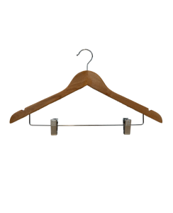 Lot 50 cintres bois naturel avec pinces | Manusec