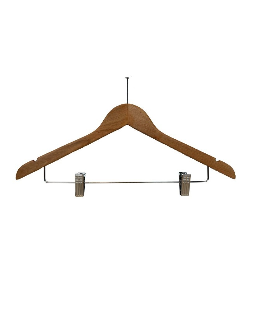 Lot 50 cintres antivol bois naturel pinces | Manusec