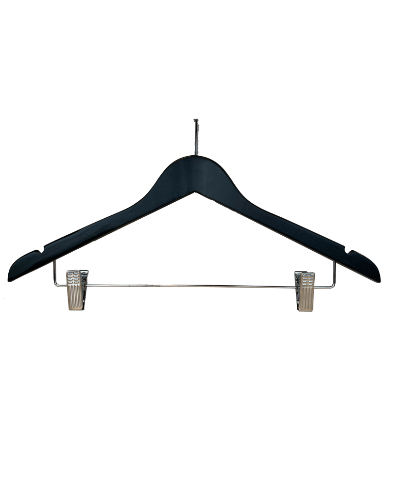 Lot 50 cintres antivol bois noir pinces | Manusec